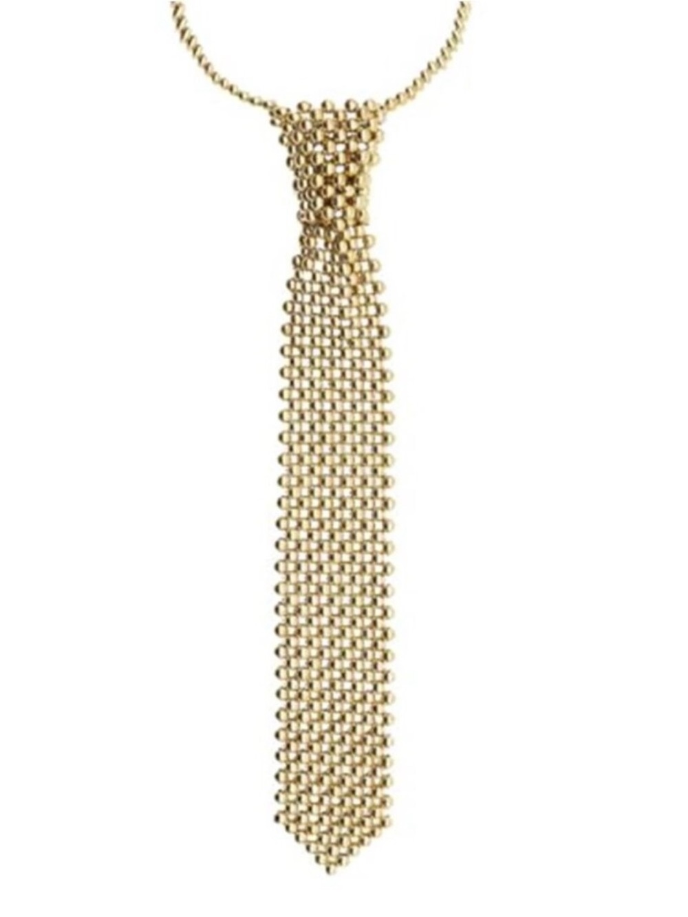 Gold Tone Pearl Neck Tie Necklace Handmade Woven Statement Jewelry